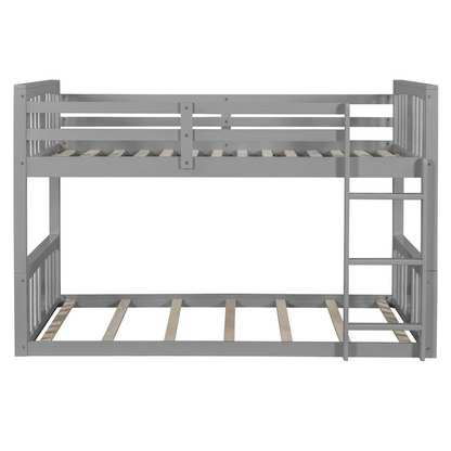 Start2Finish twin over twin bunk bed with ladder, modern space-saving design, durable wood construction in a bedroom setting.
