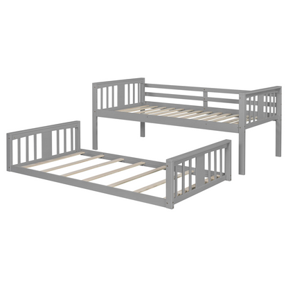 Start2Finish twin over twin bunk bed with ladder, featuring a modern space-saving design and durable construction in a bedroom setting.