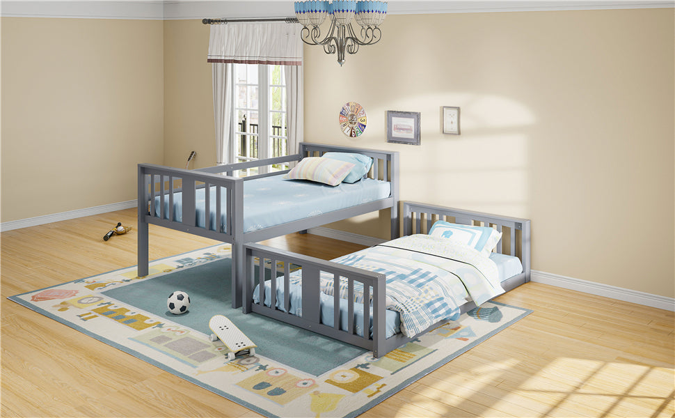Start2Finish twin over twin bunk bed with ladder, space-saving modern design and durable construction, shown in a bedroom setting.
