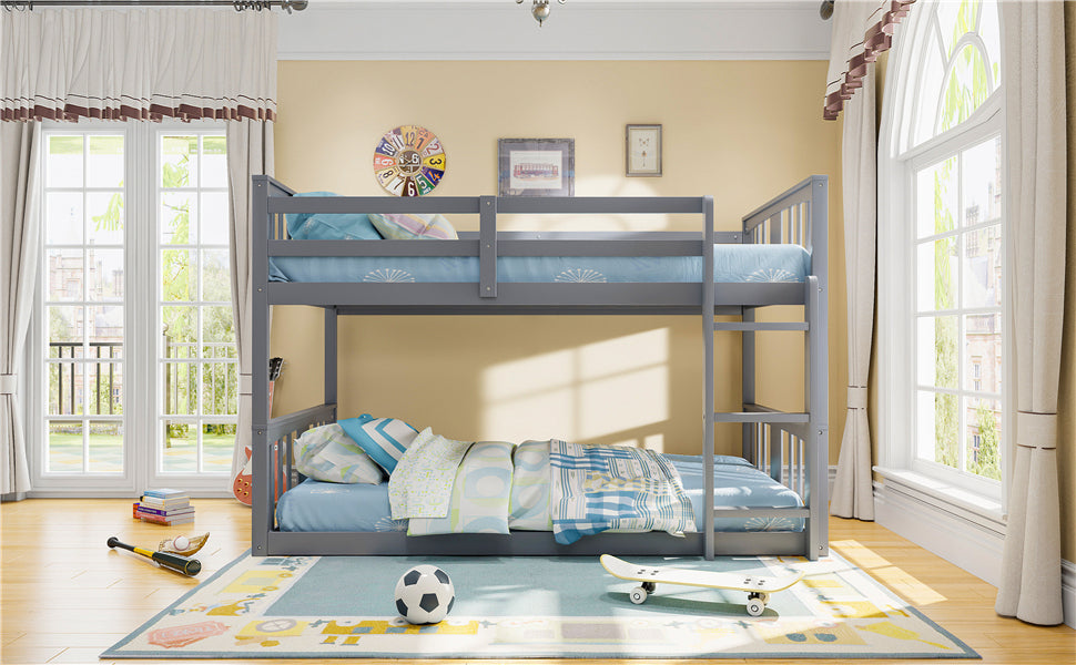 Start2Finish twin over twin bunk bed with ladder, modern space-saving design, sturdy construction, featuring sleek wood finish.