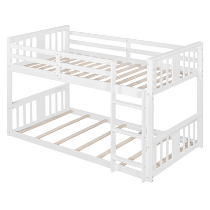 Start2Finish twin over twin bunk bed with ladder, featuring a modern space-saving design and durable construction in a bedroom setting.