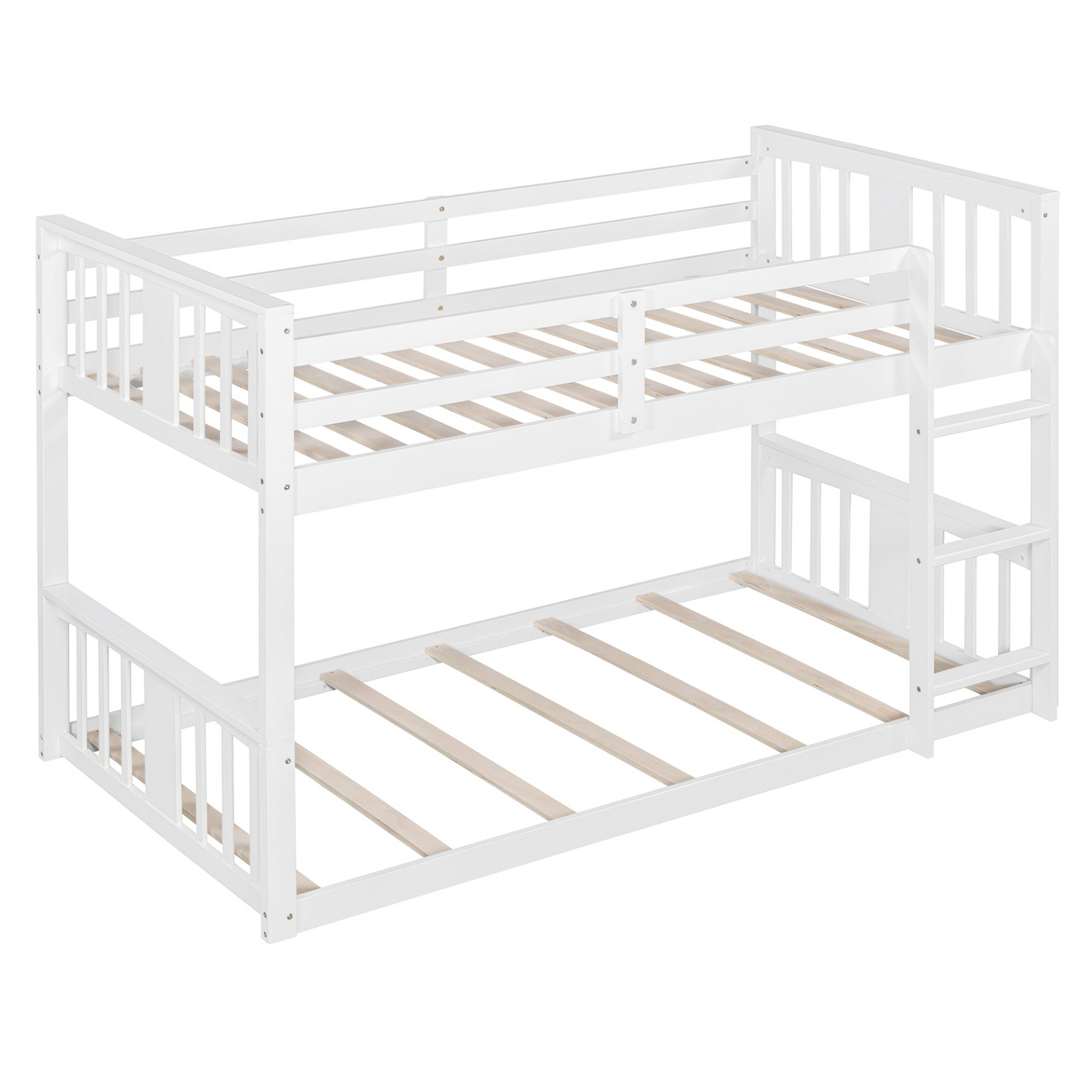 Start2Finish twin over twin bunk bed with ladder, modern space-saving furniture in durable construction, shown in a bedroom setting.