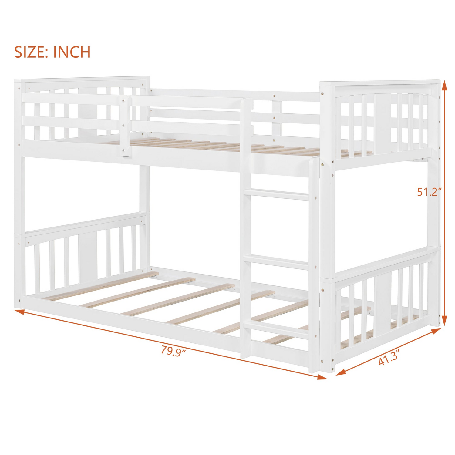 Start2Finish twin over twin bunk bed with ladder, space-saving modern design, durable wood construction, shown in a bedroom setting.