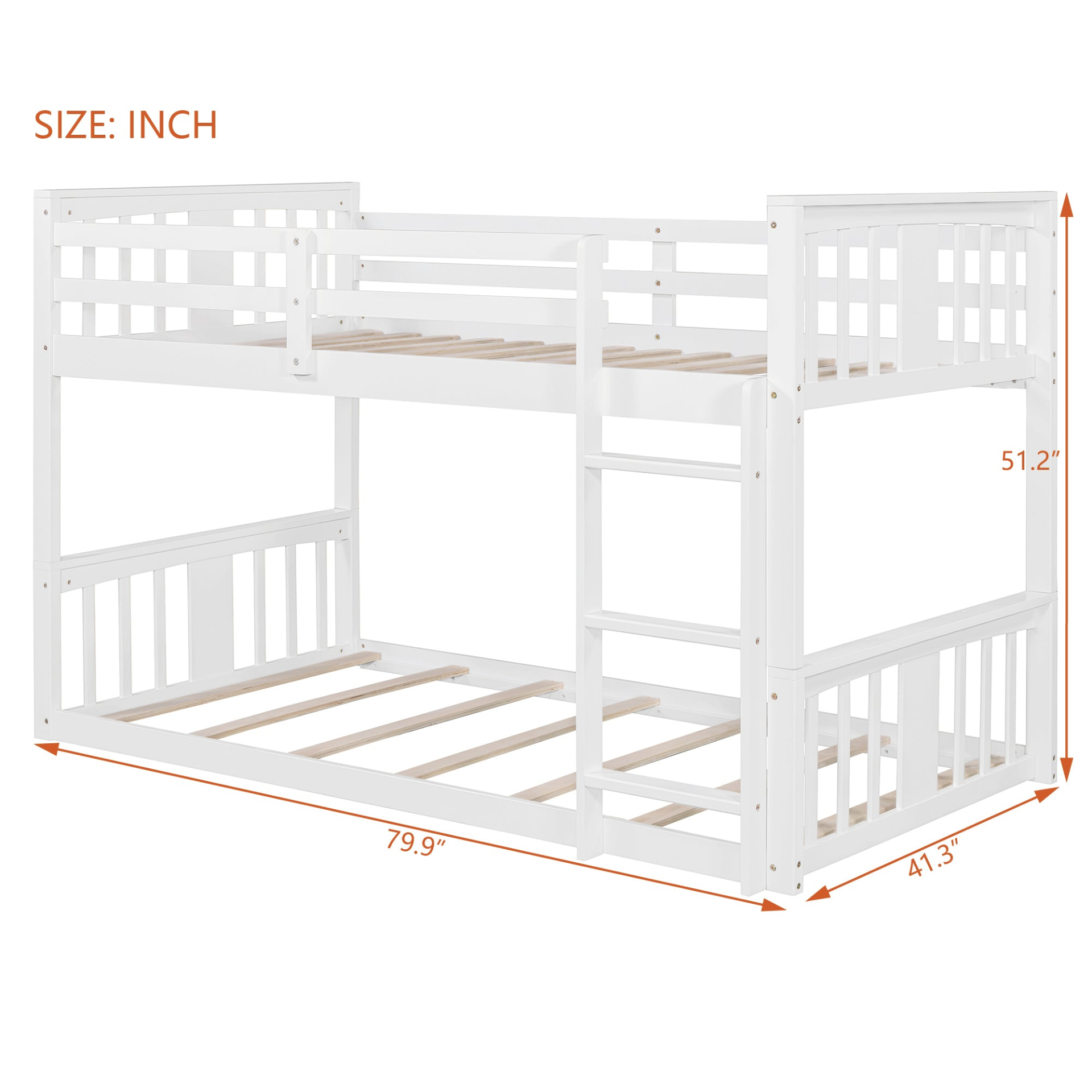 Start2Finish twin over twin bunk bed with ladder, space-saving modern design, durable wood construction, shown in a bedroom setting.