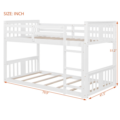 Start2Finish twin over twin bunk bed with ladder, space-saving modern design, durable wood construction, shown in a bedroom setting.