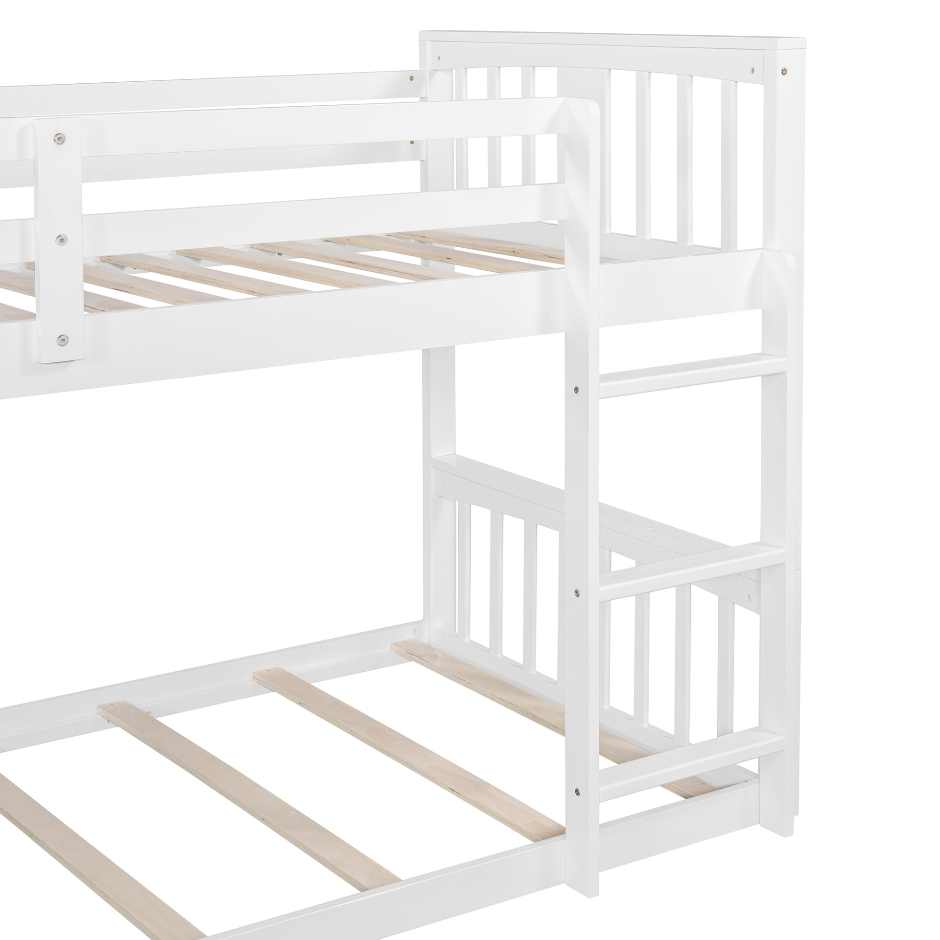 Start2Finish twin over twin bunk bed with ladder, modern space-saving furniture with durable construction, shown in a well-lit bedroom setting.
