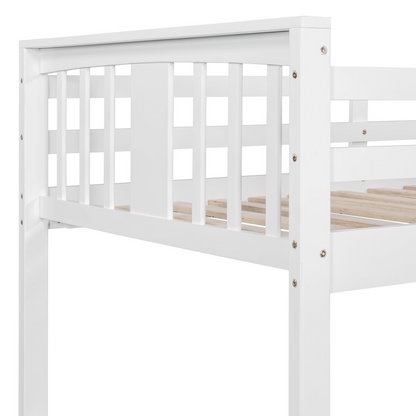 Start2Finish twin over twin bunk bed with ladder, modern space-saving furniture in durable construction, shown with fitted mattress.
