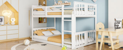 Start2Finish twin over twin bunk bed with ladder, featuring a space-saving modern design and durable construction in a bedroom setting.