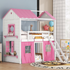 Start2Finish bunk wood house bed with elegant windows, sills, and a play tent for kids&