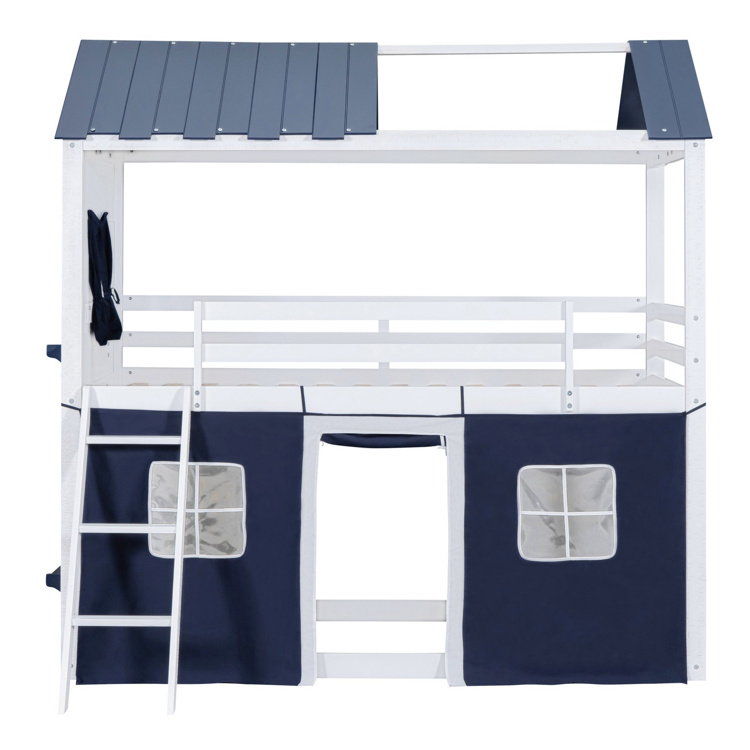Start2Finish wooden bunk bed with windows, sills, and tent for kids&