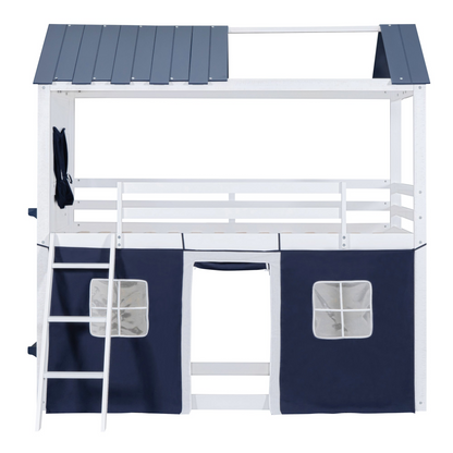 Start2Finish wooden bunk bed with windows, sills, and tent for kids&