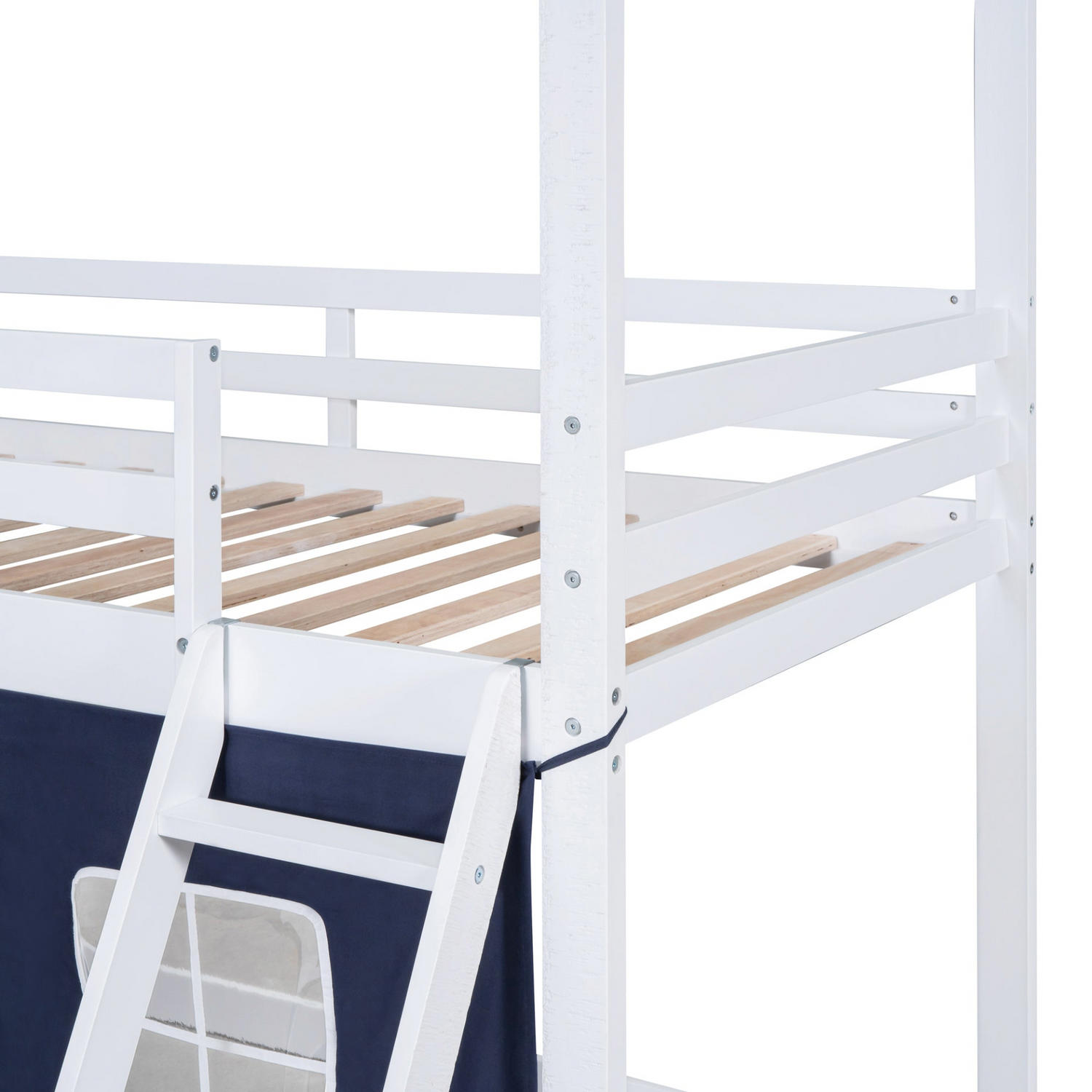 Start2Finish bunk wood house bed with elegant windows, sills, and tent for kids&