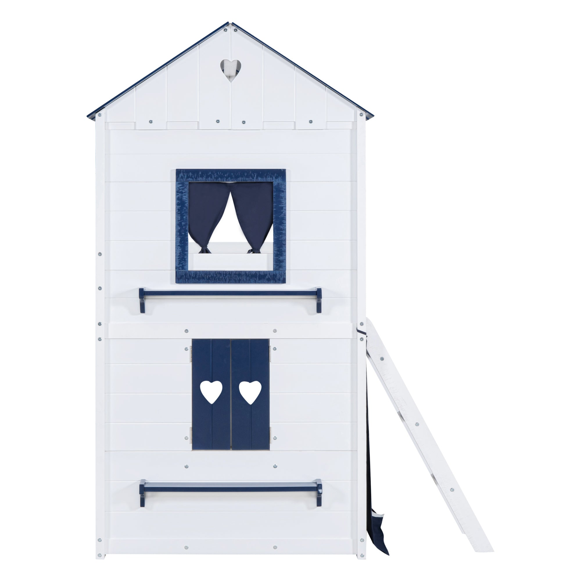 Start2Finish bunk wood house bed with windows, sills, and tent for kids&