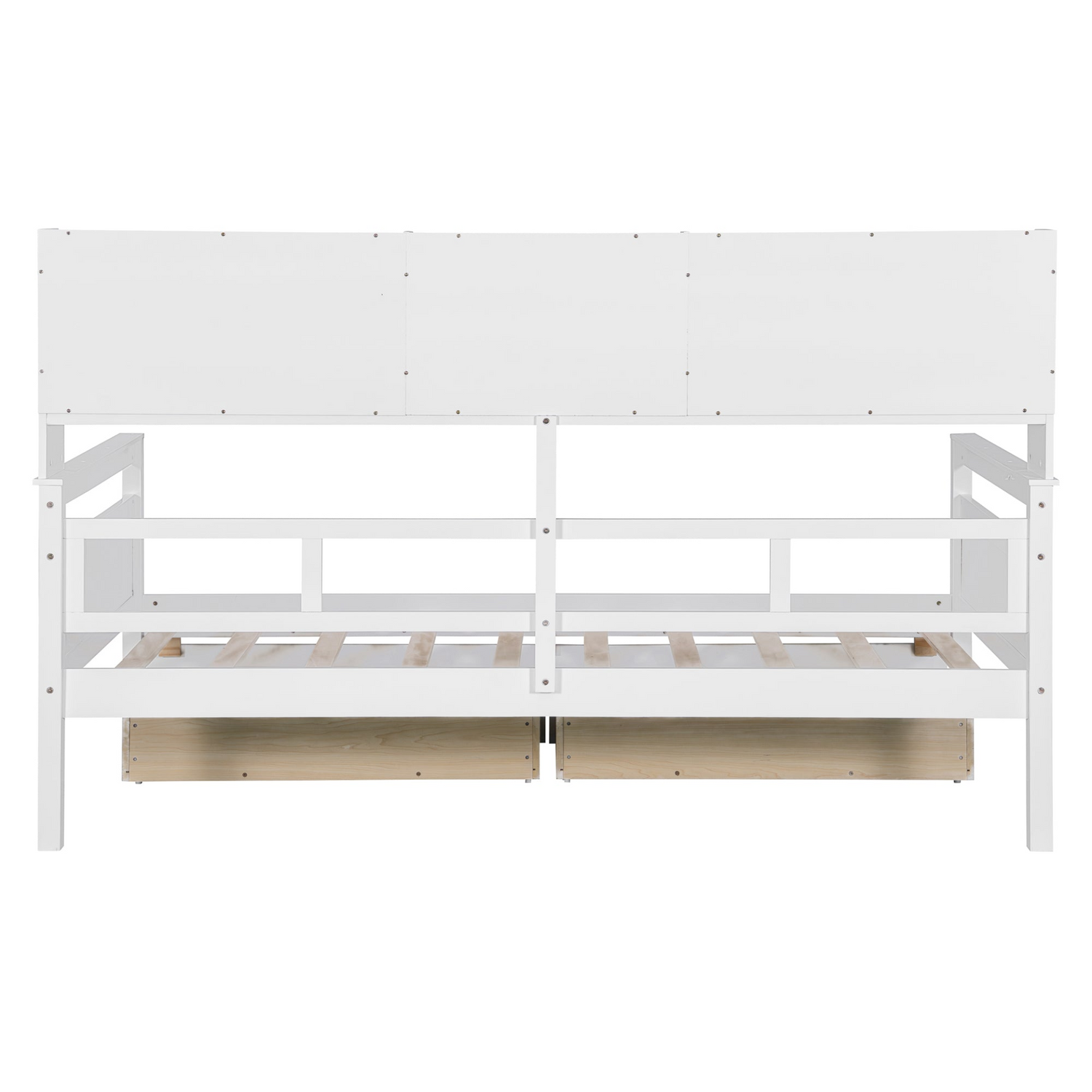 Twin size Start2Finish daybed with wood slat support, bedside shelves, and two drawers in a modern furniture design.