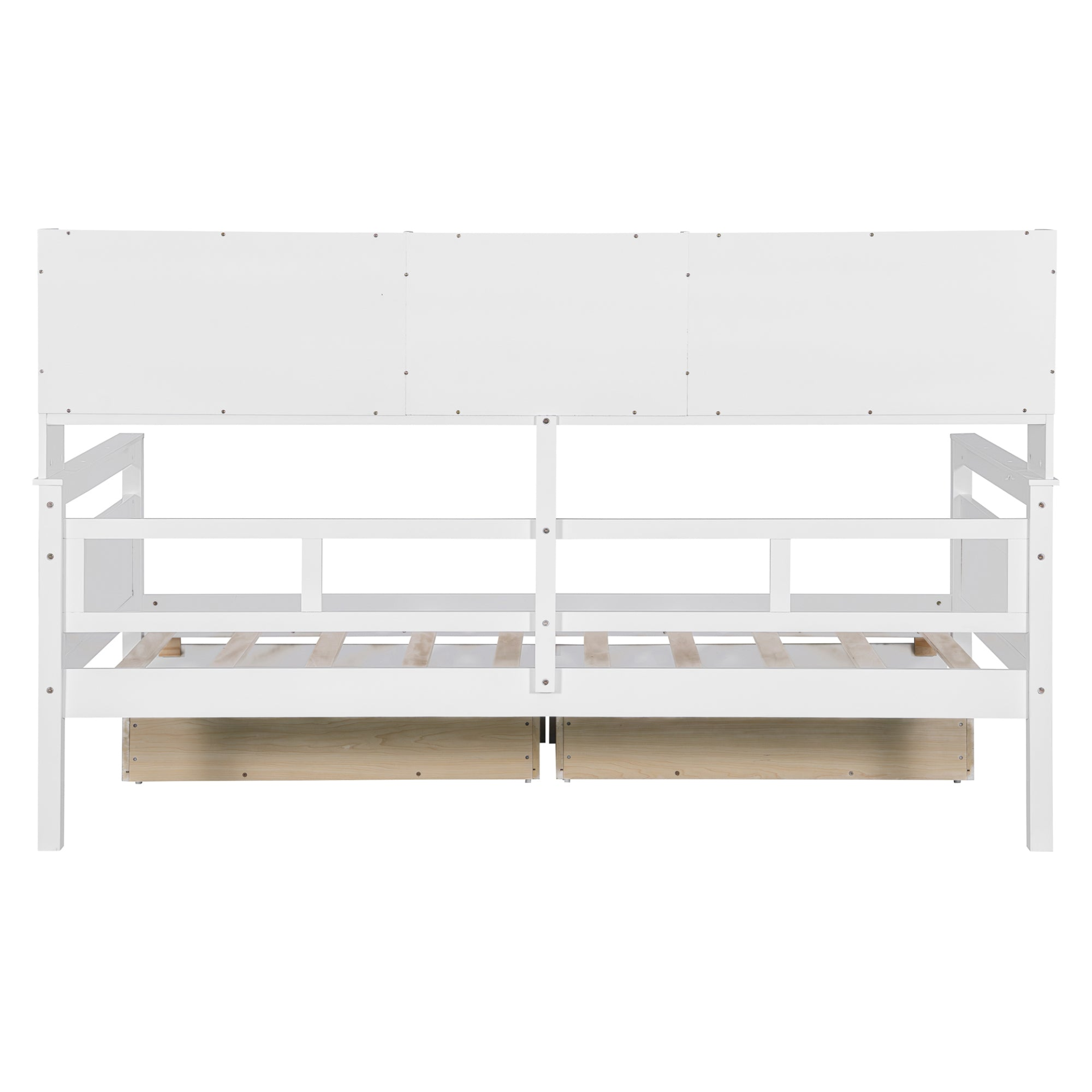 Twin size Start2Finish daybed with wood slat support, bedside shelves, and two drawers in a modern furniture design.