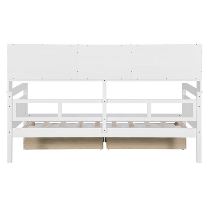 Twin size Start2Finish daybed with wood slat support, bedside shelves, and two drawers in a modern furniture design.