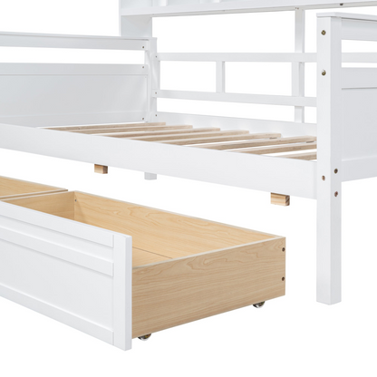 Twin size Start2Finish daybed with wood slat support, bedside shelves, and two drawers in a modern furniture style.