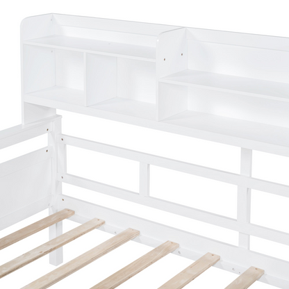 Twin size Start2Finish daybed with wood slat support, bedside shelves, and two drawers in a modern furniture design.