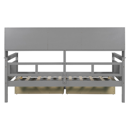 Twin size Start2Finish daybed with wood slat support, bedside shelves, and two drawers in a modern furniture design.
