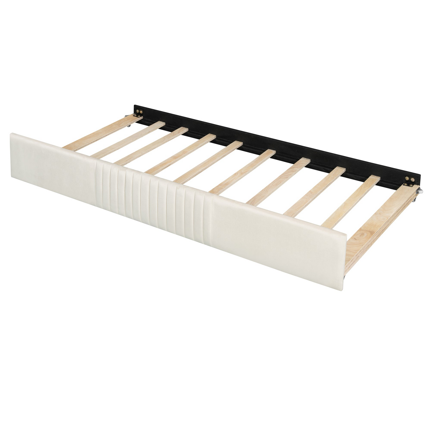 Start2Finish upholstered twin size daybed sofa bed with trundle and wood slat base, showcasing its plush fabric and sturdy construction.