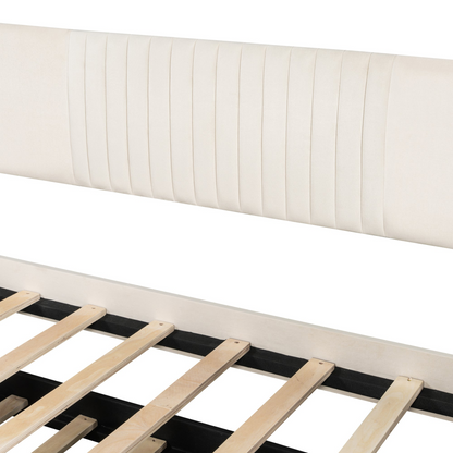 Start2Finish twin size upholstered daybed sofa bed with trundle and wood slat base, featuring plush fabric and wooden frame.