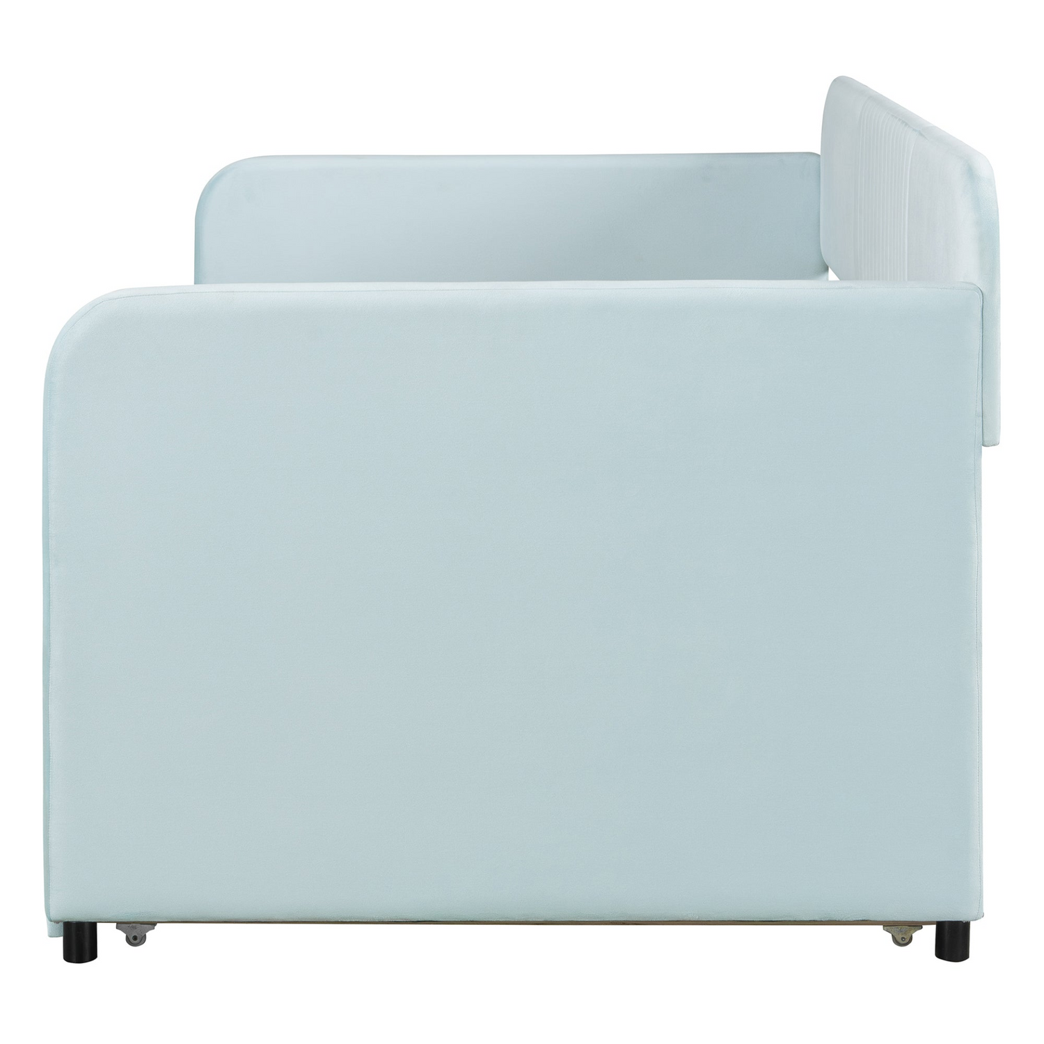 Start2Finish twin size upholstered daybed sofa bed with trundle and wood slat base, showcasing the cozy, versatile furniture design.