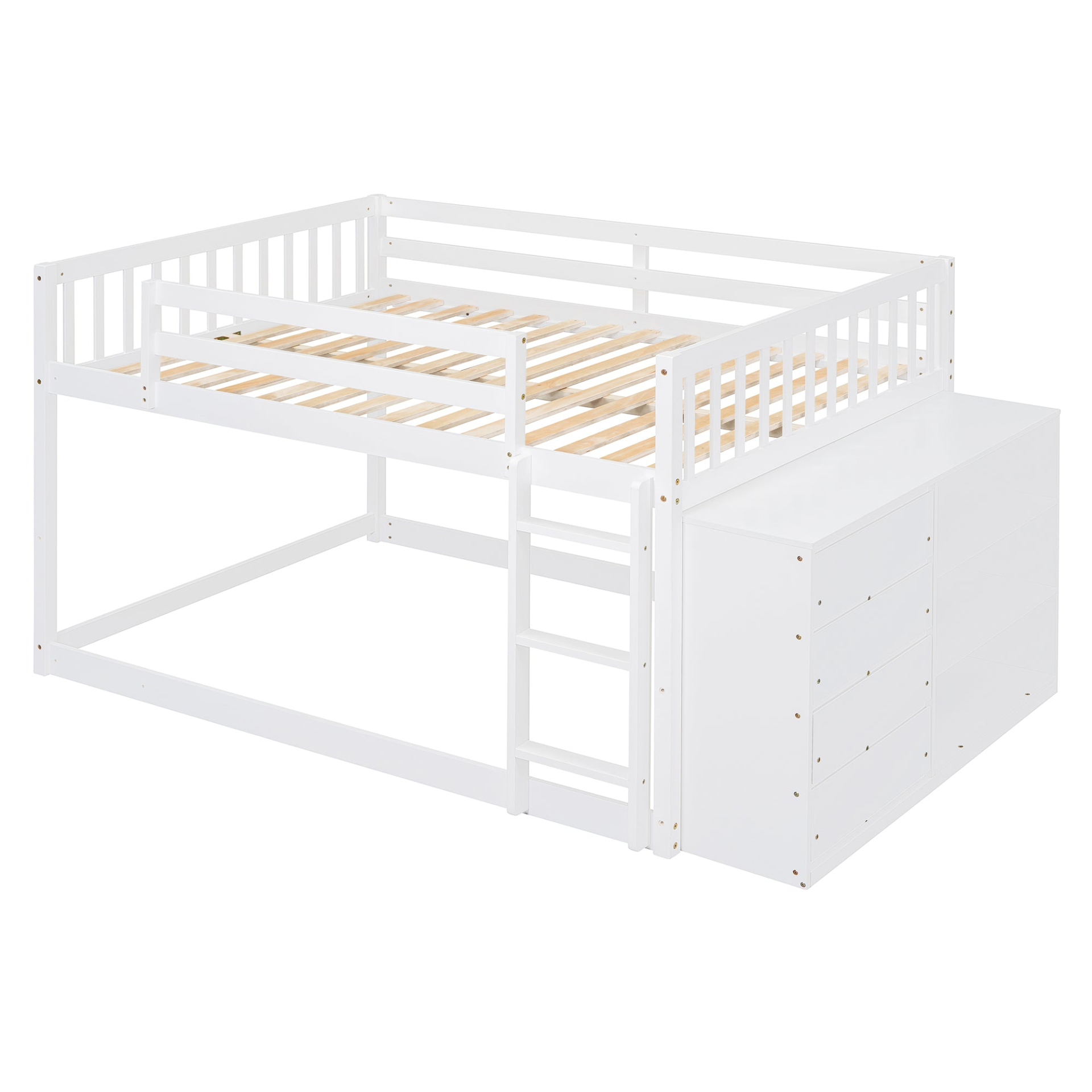 Elegant solid wood bunk bed by Start2Finish with built-in shelves and storage drawers, showcasing a sturdy design and natural wood finish.