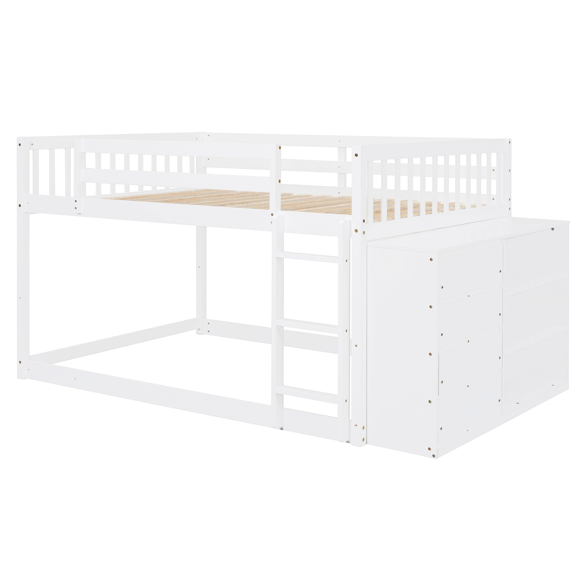 Elegant solid wood bunk bed by Start2Finish with built-in shelves and storage drawers, showcasing a sturdy design with functional features.