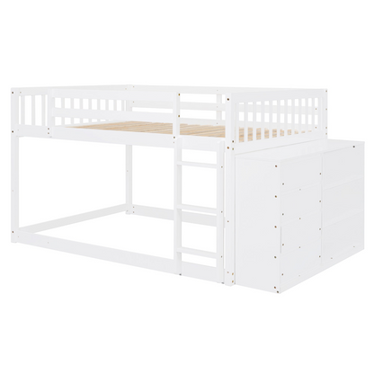 Elegant solid wood bunk bed by Start2Finish with built-in shelves and storage drawers, showcasing a sturdy design with functional features.