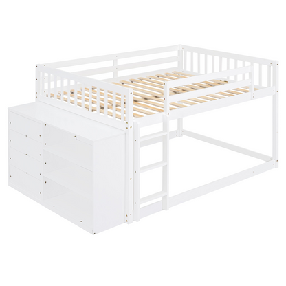 Start2Finish solid wood bunk bed with built-in shelves and storage drawers, showcasing a sturdy, elegant furniture design.
