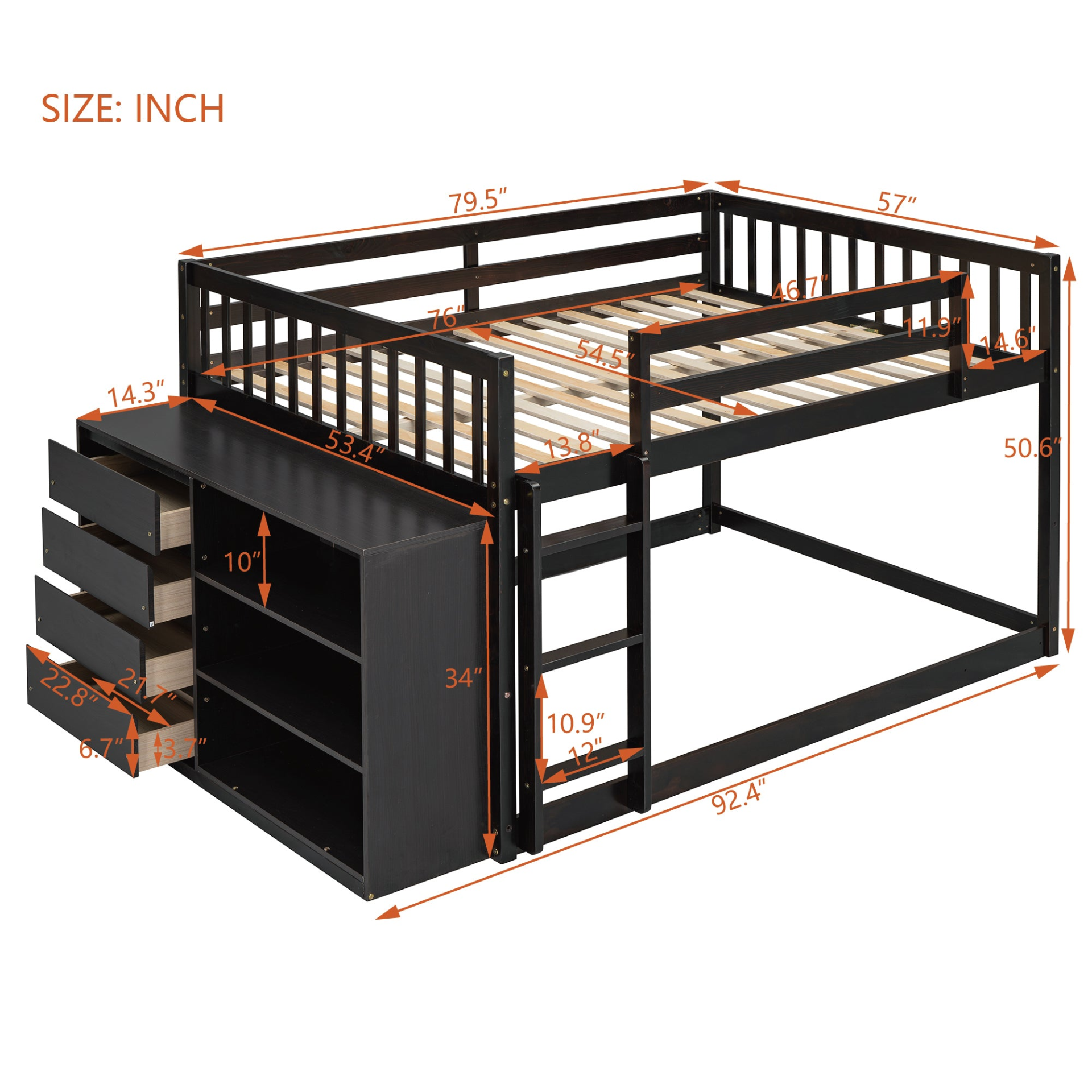 Elegant solid wood bunk bed with built-in shelves and storage drawers, showcasing durable furniture by Start2Finish.