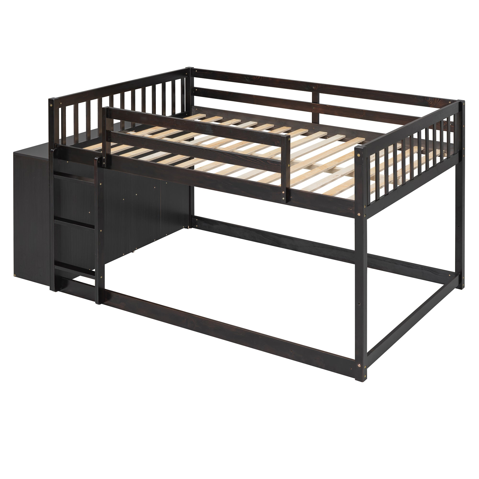 Elegant solid wood bunk bed by Start2Finish with built-in shelves and storage drawers, showcasing a sturdy and stylish furniture piece.
