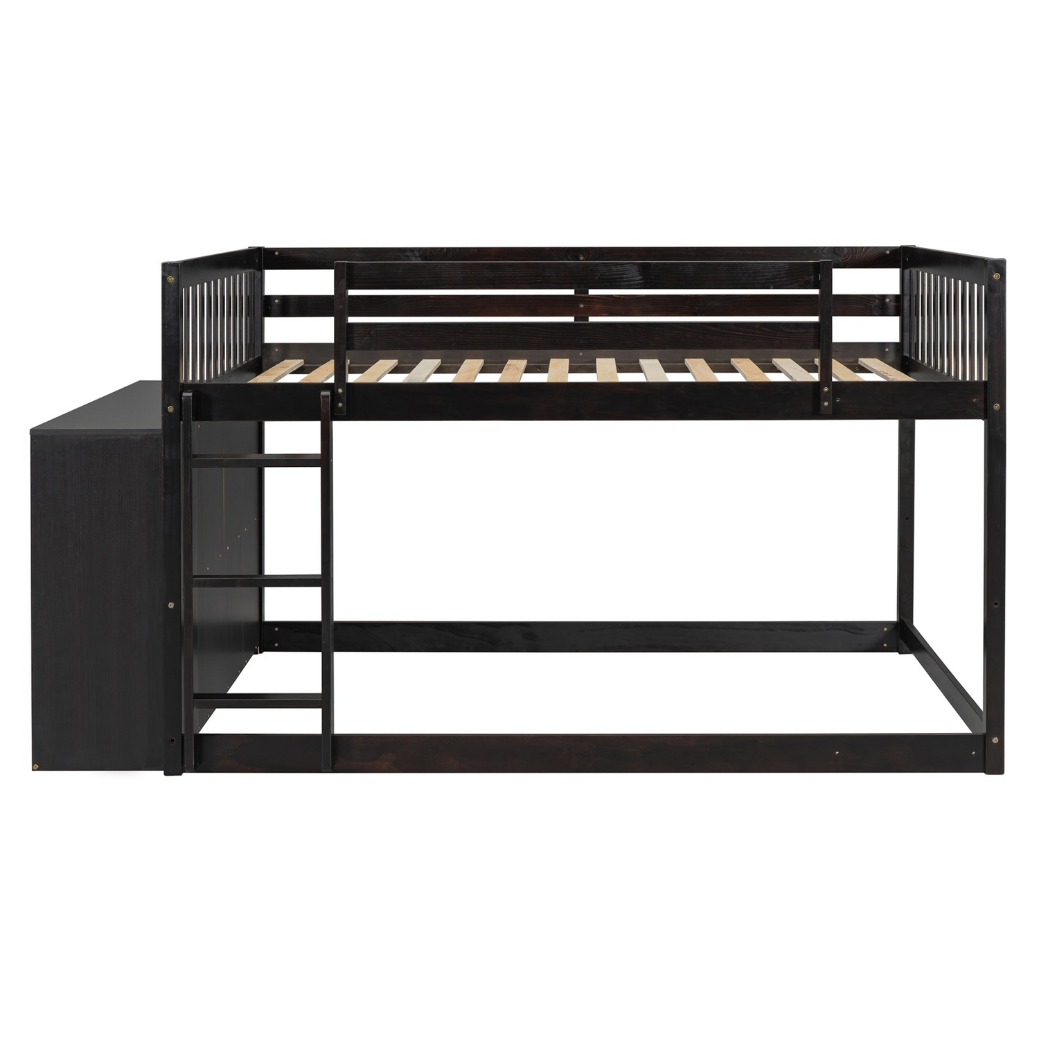Elegant solid wood bunk bed by Start2Finish with built-in shelves and storage drawers, showcasing sturdy construction and stylish design.