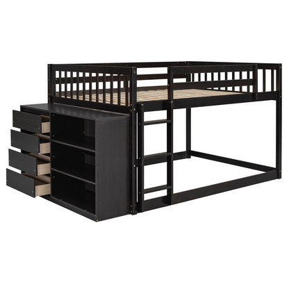 Elegant solid wood bunk bed with built-in shelves and storage drawers, showcasing sturdy furniture design by Start2Finish