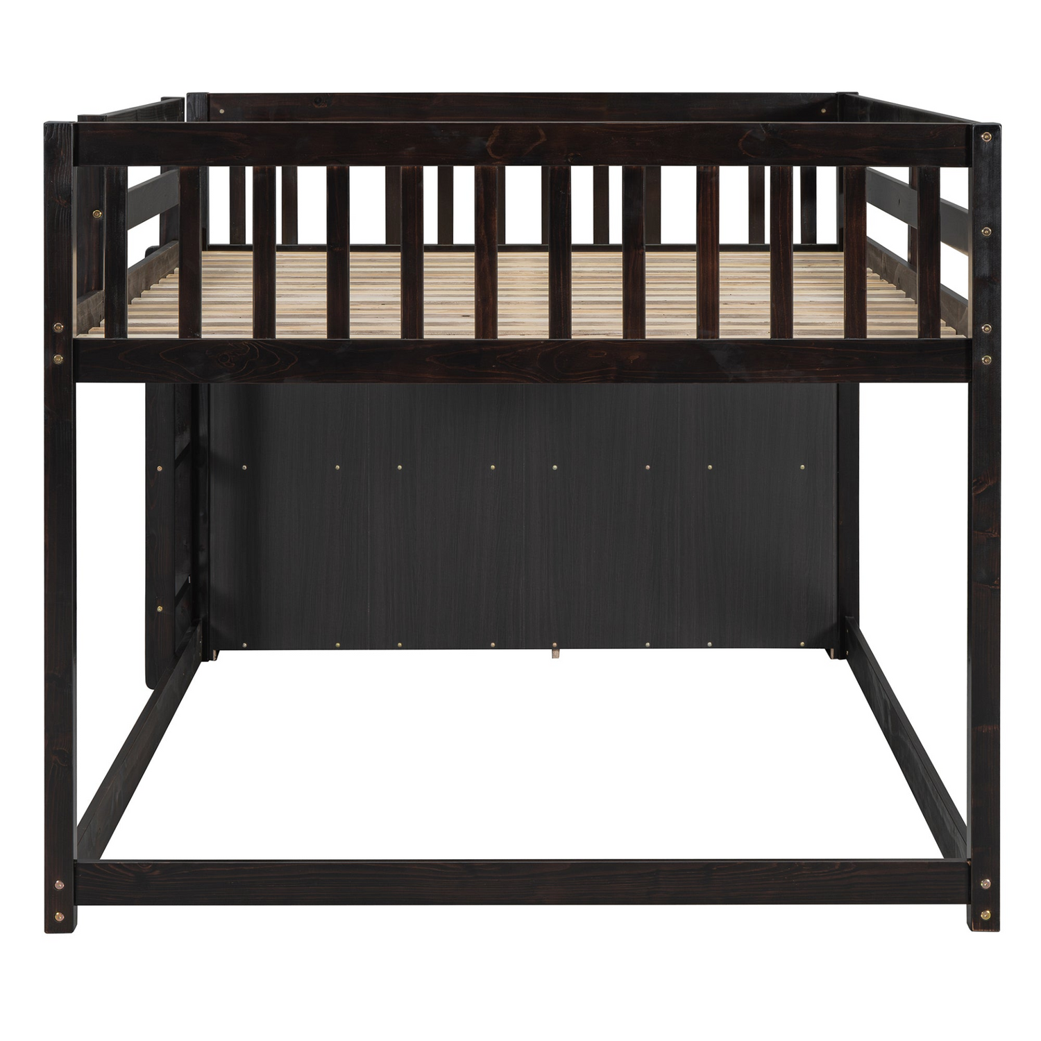 Elegant solid wood bunk bed with storage drawers and built-in shelves by Start2Finish, showcasing sturdy construction and functional design.