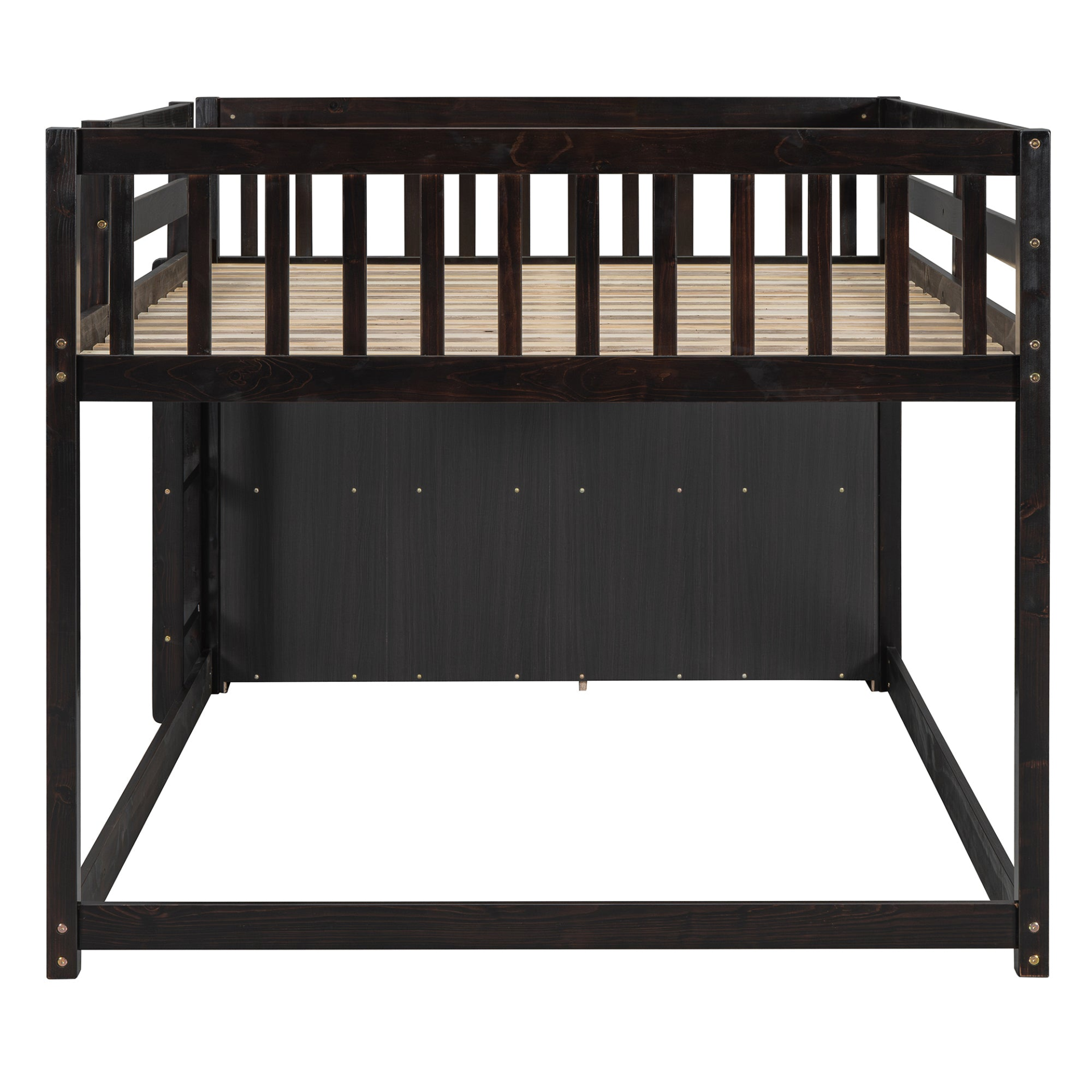 Elegant solid wood bunk bed with storage drawers and built-in shelves by Start2Finish, showcasing sturdy construction and functional design.
