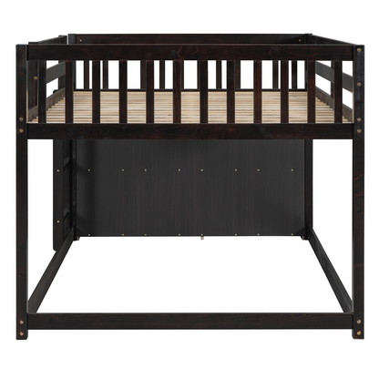 Elegant solid wood bunk bed with storage drawers and built-in shelves by Start2Finish, showcasing sturdy construction and functional design.