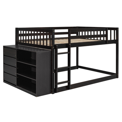 Elegant solid wood bunk bed by Start2Finish with built-in shelves and storage drawers, showcasing a sturdy design and modern finish.