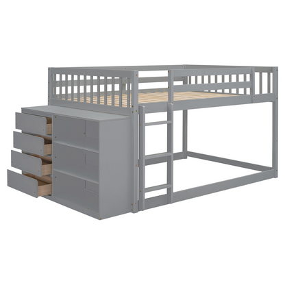 Elegant solid wood bunk bed by Start2Finish with built-in shelves and storage drawers, showcasing its sturdy frame and functional design.