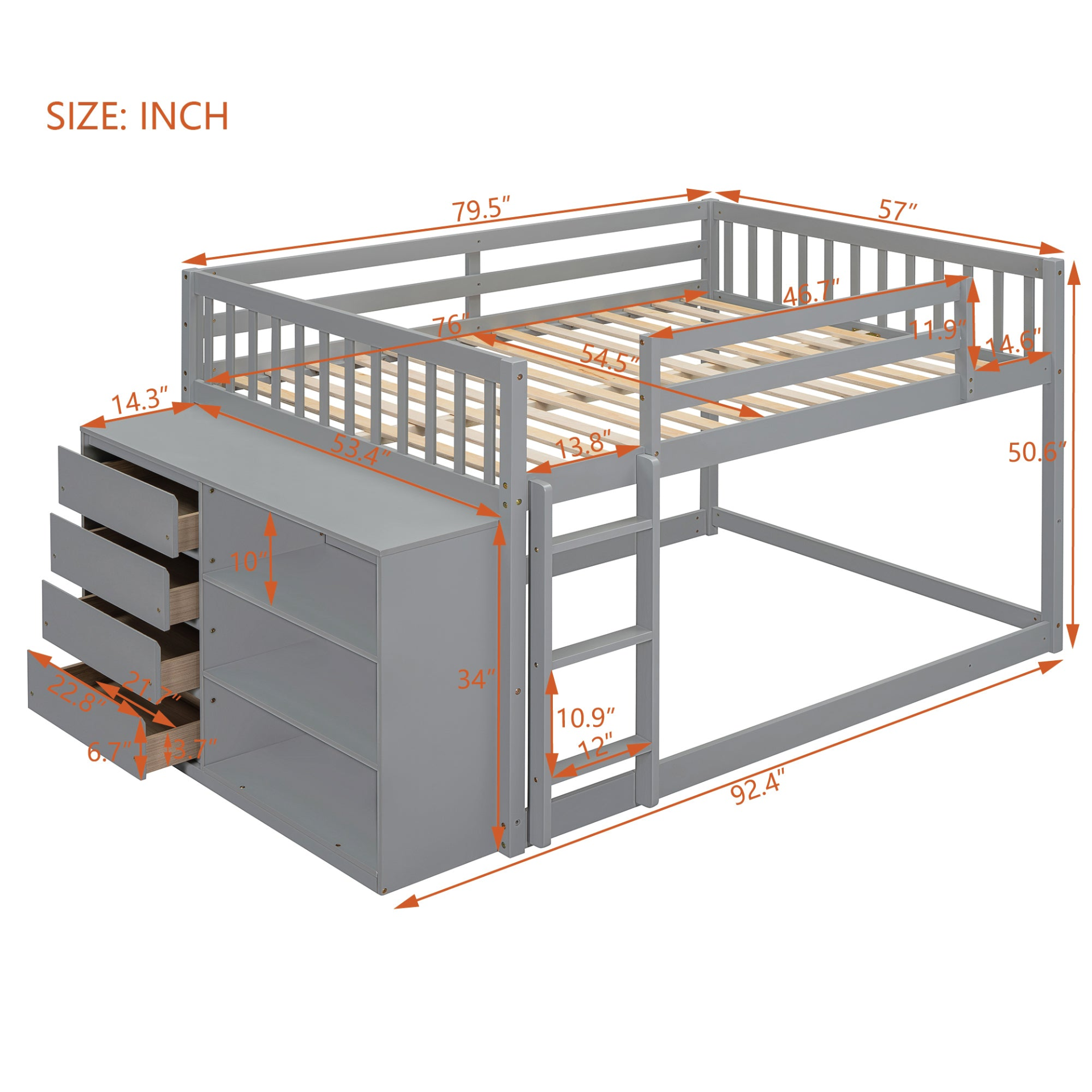 Solid wood bunk bed with built-in shelves and storage drawers, showcasing a sturdy, elegant furniture design by Start2Finish.