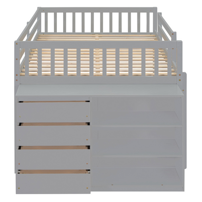 Solid wood bunk bed with built-in shelves and storage drawers, durable furniture by Start2Finish, designed for space-saving comfort