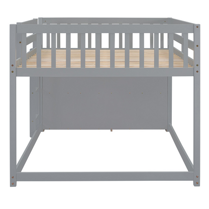 Elegant solid wood bunk bed by Start2Finish with built-in shelves and storage drawers, showcasing a sturdy design and natural wood finish.