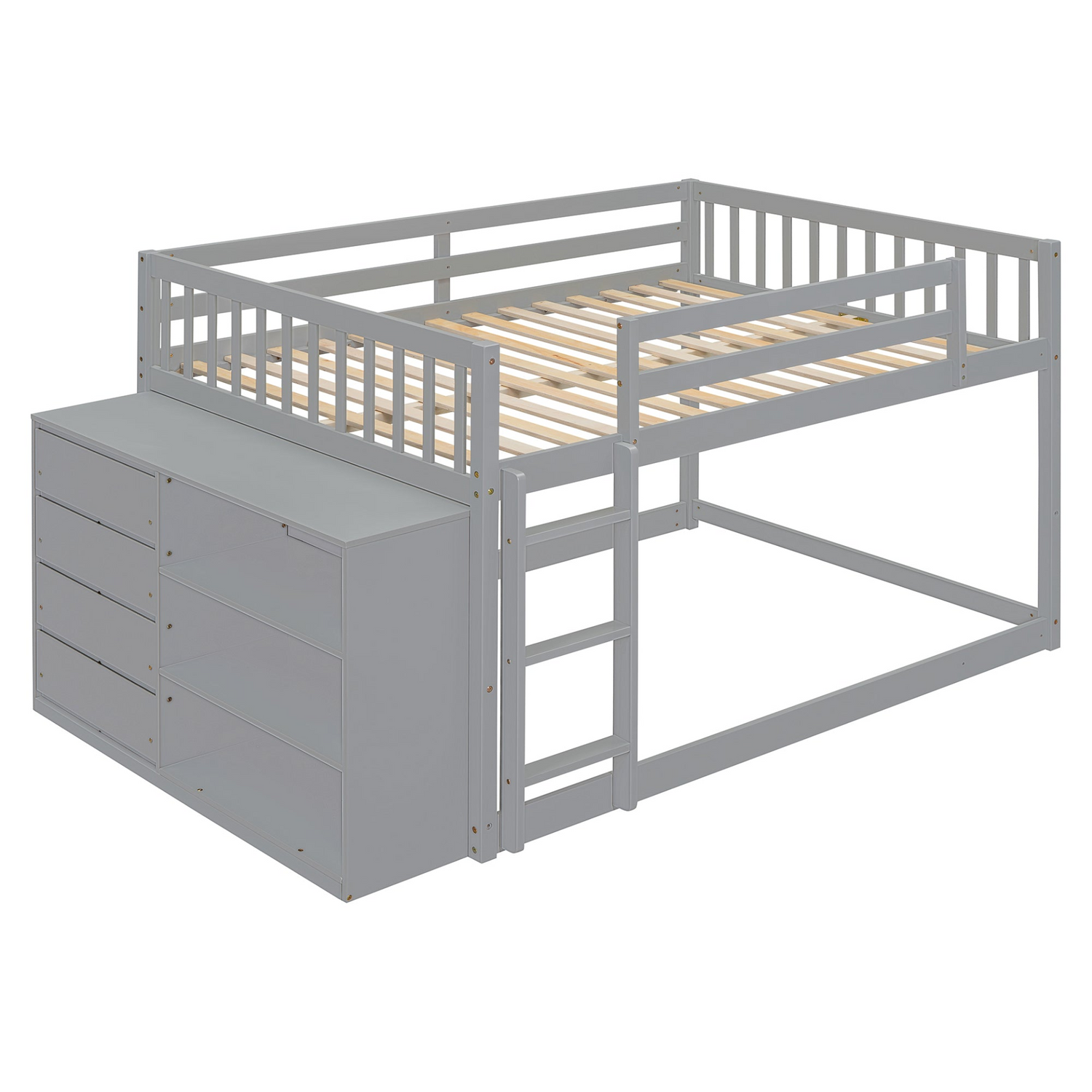 Elegant solid wood bunk bed by Start2Finish with built-in shelves and storage drawers, showcasing a sturdy, stylish furniture piece.
