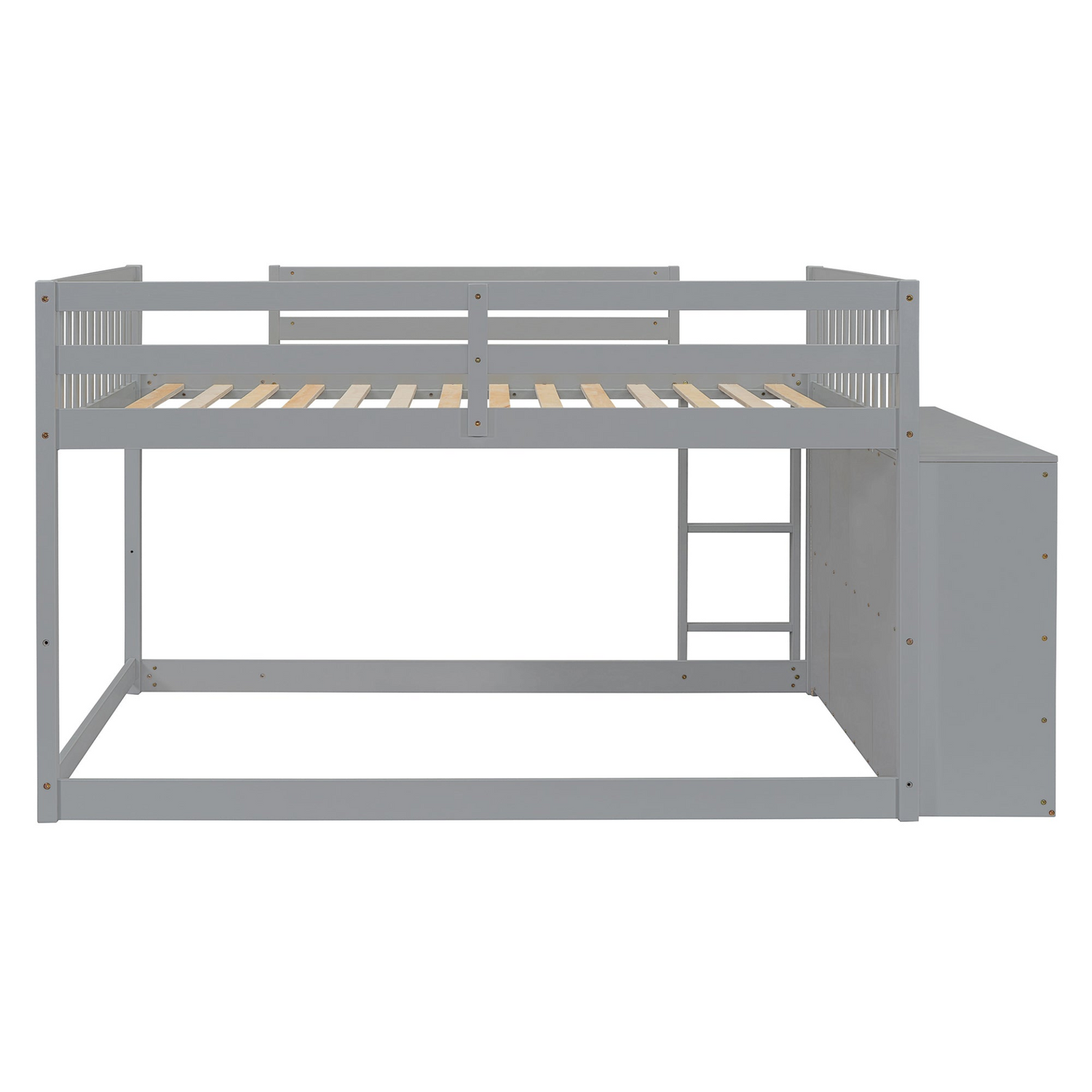 Elegant solid wood bunk bed by Start2Finish with built-in shelves and storage drawers, showcasing sturdy construction and modern design.