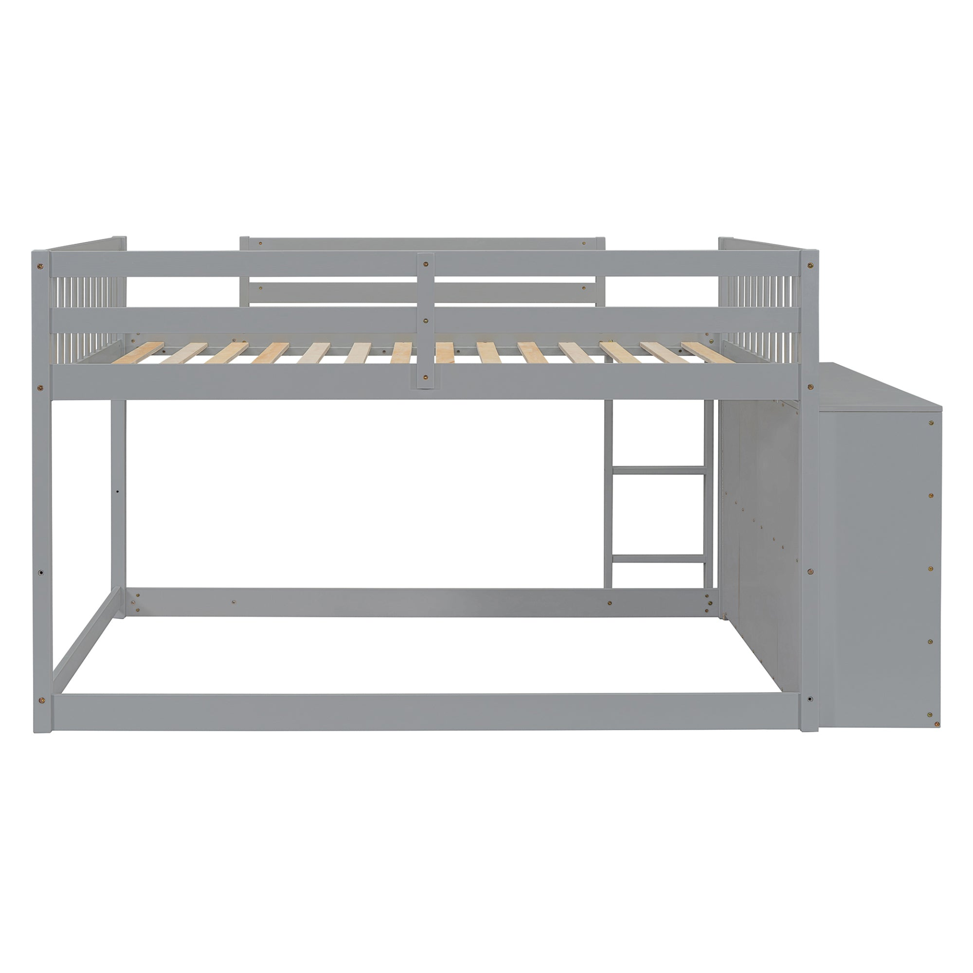Elegant solid wood bunk bed by Start2Finish with built-in shelves and storage drawers, showcasing sturdy construction and modern design.