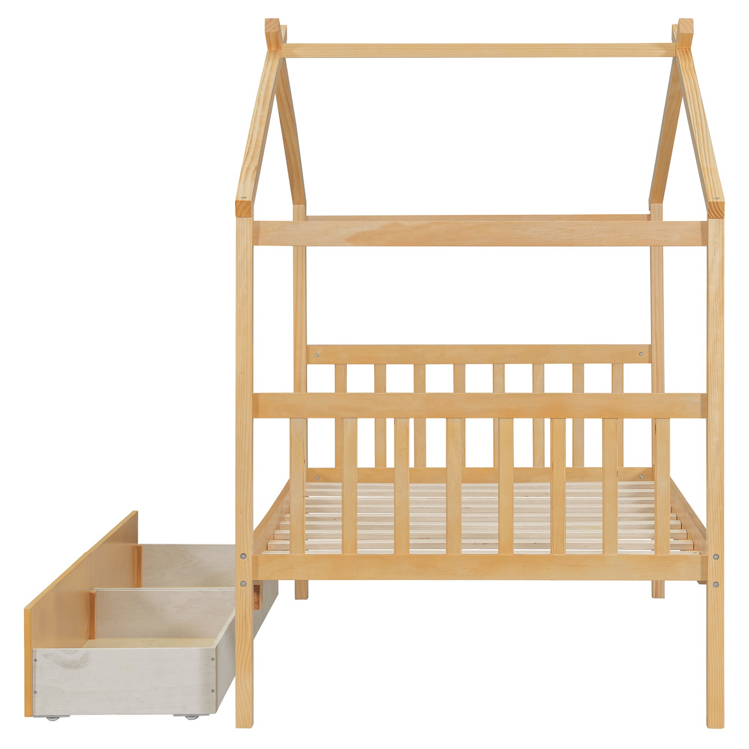 Start2Finish wooden house bed for kids with built-in drawers, featuring solid construction and a cozy, playful design.