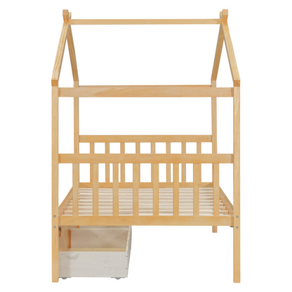 Start2Finish wooden house bed with built-in drawers for kids&