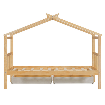 Start2Finish wooden house bed for kids with built-in drawers, solid wood construction, and playful design for children&