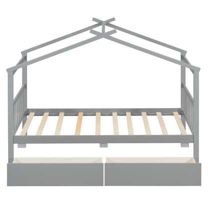 Start2Finish wooden house bed with built-in drawers for kids&