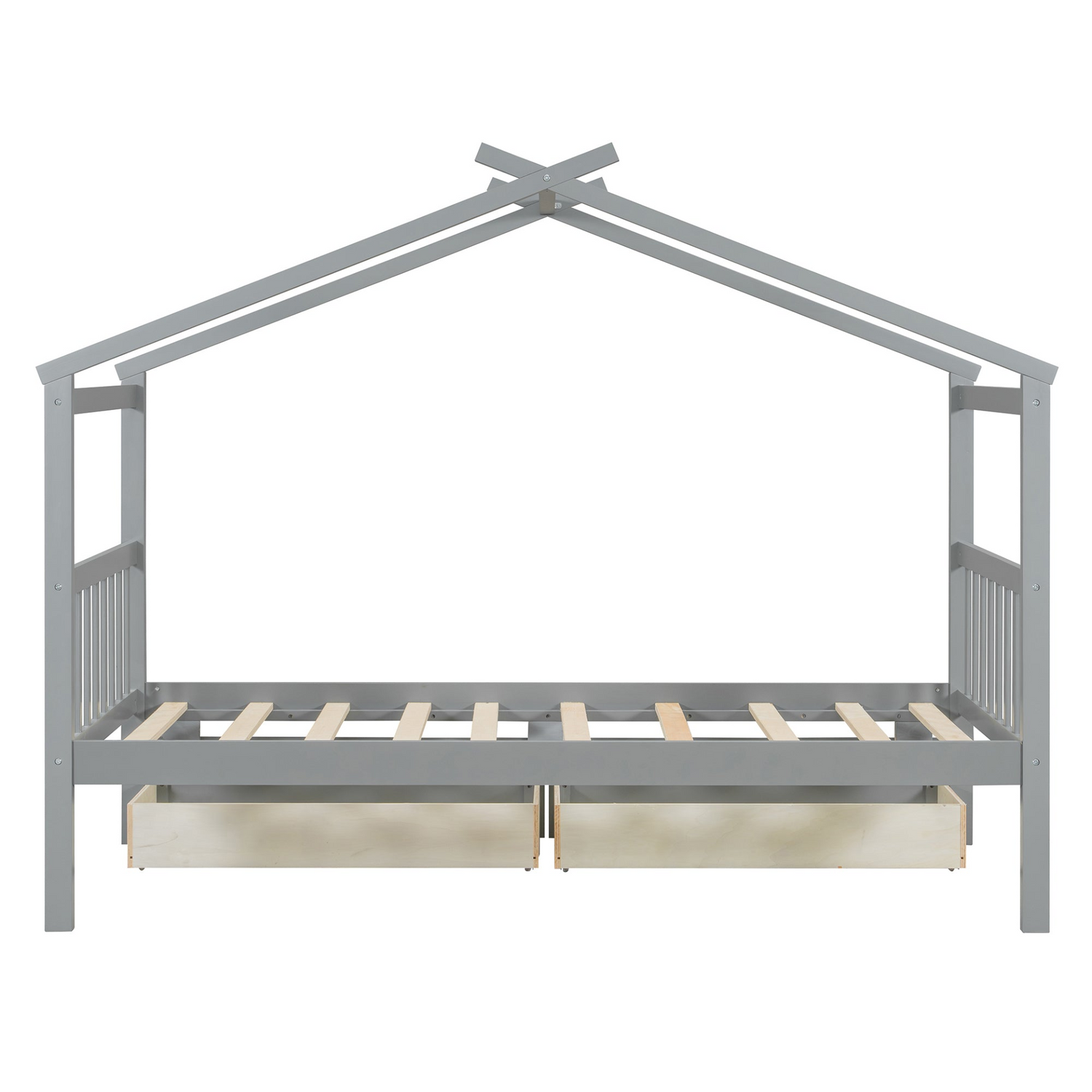 Start2Finish wooden house bed for kids with built-in drawers, solid construction, featuring a cozy house-shaped design in a kids&
